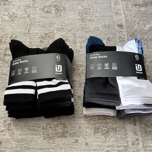 Ideology bundle of two 6 packs Men’s Casual Crew Socks - Black/White, Blue, Gray